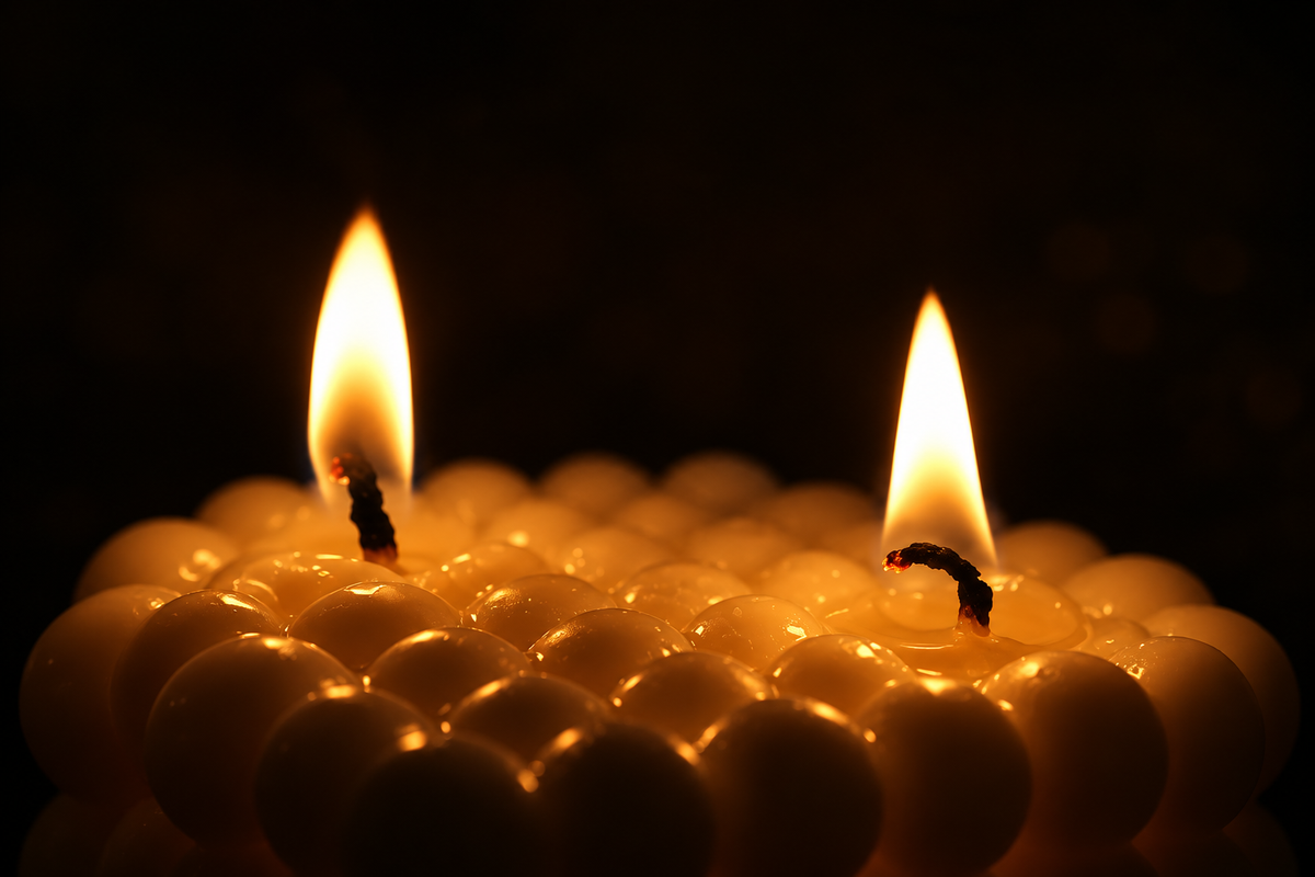 Candela artigianale Mood Candles con doppia fiamma e texture a bolle