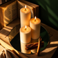 Collezione Ercole, tre candele Design viste da un'angolazione superiore.