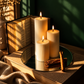 Collezione Ercole, composizione ampia delle tre candele Design in luce calda.